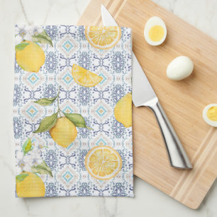 Linge De Cuisine Motif aquarelle de citron sicilien avec ornement b