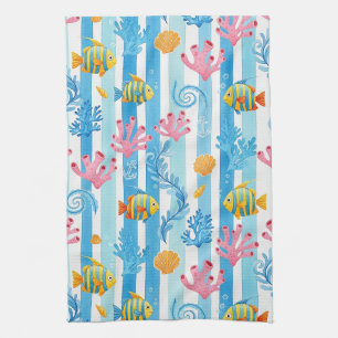 Linge De Cuisine Motif aquarelle nautique rétro (11)