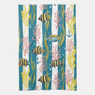 Linge De Cuisine Motif aquarelle nautique rétro (17)