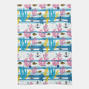 Linge De Cuisine Motif aquarelle nautique rétro (2)