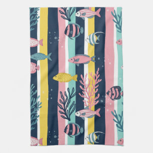 Linge De Cuisine Motif aquarelle nautique rétro (7)