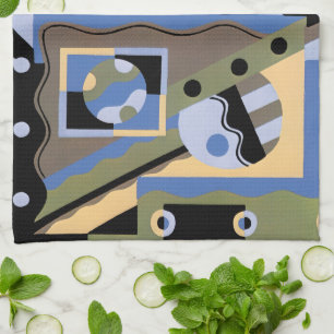 Linge De Cuisine Motif Art Déco vintage Jazz Cubisme Pochoir