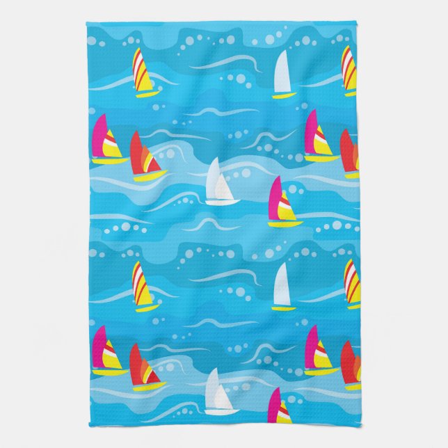 Linge De Cuisine Motif au néon de yacht (Vertical)