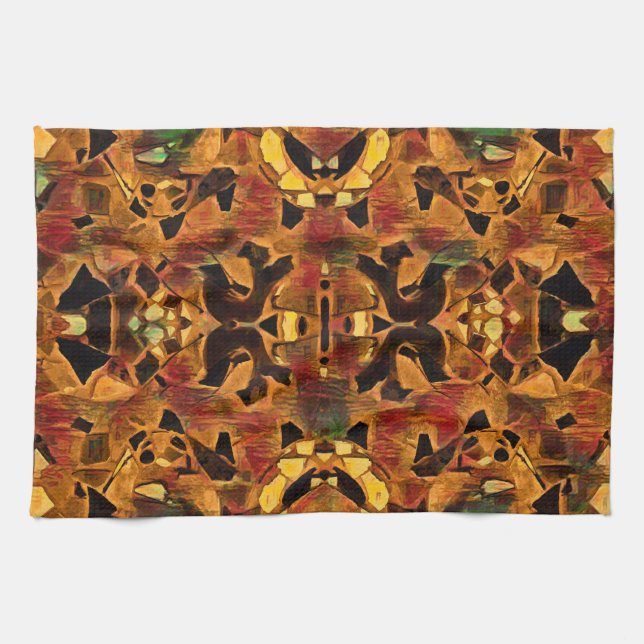 Linge De Cuisine Motif autochtone de Boho Hippie Brown Green Red (Horizontal)