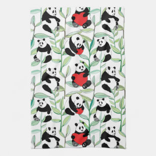 Linge De Cuisine motif avec de beaux pandas avec des coeurs