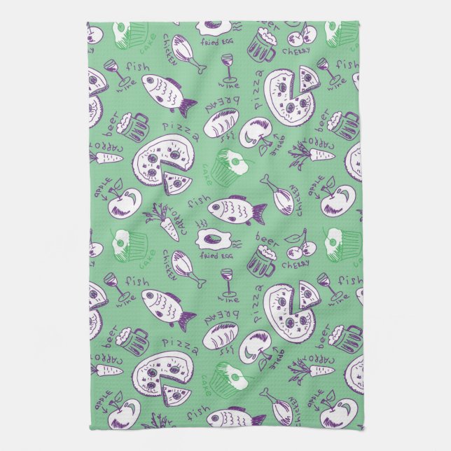 Linge De Cuisine Motif avec la nourriture (Vertical)