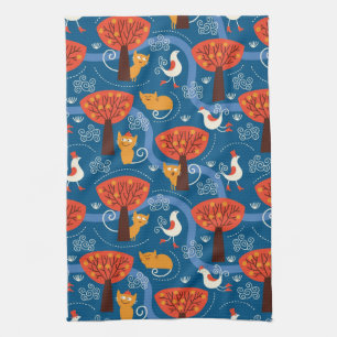 Linge De Cuisine motif avec les chats et les oiseaux mignons