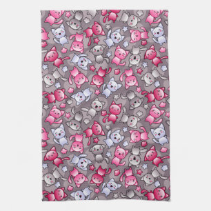 Linge De Cuisine motif avec les chats mignons de griffonnage de