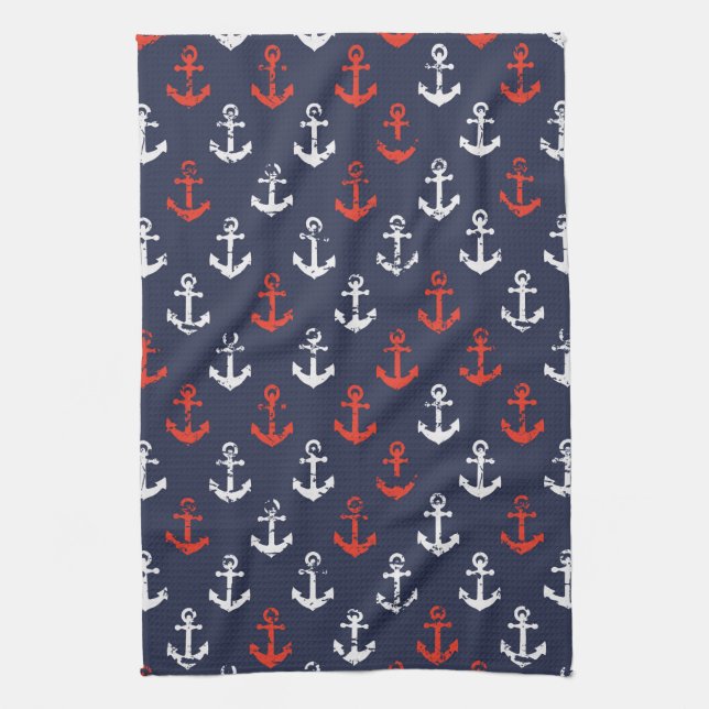 Linge De Cuisine Motif blanc et bleu rouge de marine (Vertical)