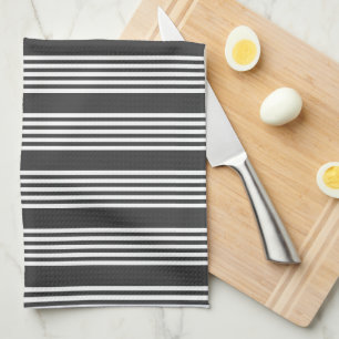 Linge De Cuisine Motif blanc et charbon de bois à cinq bandes