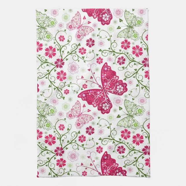 Linge De Cuisine Motif blanc floral (Vertical)