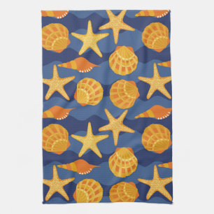 Linge De Cuisine Motif bleu et orange de coquillage