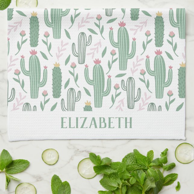 Linge De Cuisine motif botanique de Cactus personnalisé (Plié)