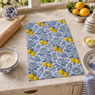 Linge De Cuisine Motif botanique de citron bleu vintage