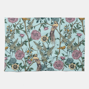 Linge De Cuisine Motif botanique de couleur bleue de style vintage