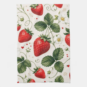 Linge De Cuisine Motif botanique de fraise sans couture de style vi