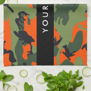 Linge De Cuisine Motif Camouflage orange, Votre nom, Personnaliser