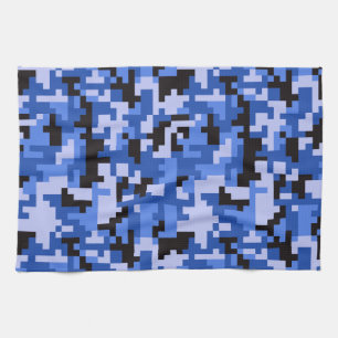 Linge De Cuisine Motif camouflage pixel eau bleu et noir