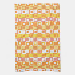 Linge De Cuisine Motif carré orange et jaune vif