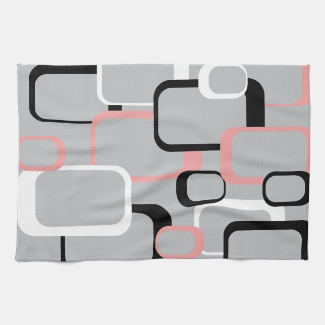 Linge De Cuisine Motif Carré rétro rose noir blanc gris (Horizontal)