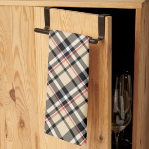Linge De Cuisine Motif carreaux rayures rouge beige noir blanc chic