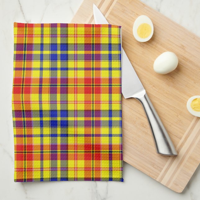 Linge De Cuisine Motif carreaux tartan jaune rouge bleu (Quart Plié)
