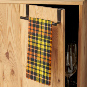 Linge De Cuisine Motif carreaux tartan noir jaune orange