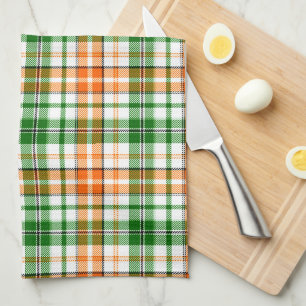Linge De Cuisine Motif carreaux tartan vert orange blanc