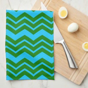 Linge De Cuisine Motif chevron zigzag bleu vert