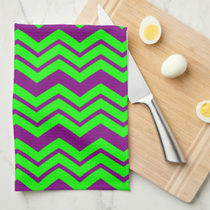 Linge De Cuisine Motif chevron zigzag vert violet 
