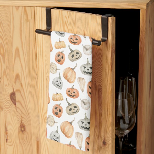Linge De Cuisine Motif Citrouille d'aquarelle amusant (Pliage en tiers)