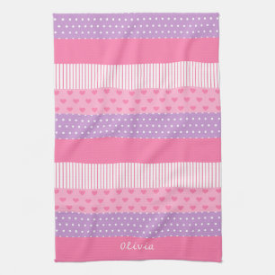 Linge De Cuisine Motif Cœurs Rayures pois rose violet