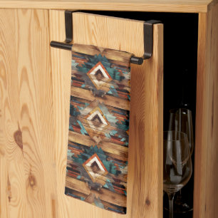 Linge De Cuisine motif cool Western en faux bois