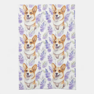 Linge De Cuisine Motif Corgi et Lavender Flowers