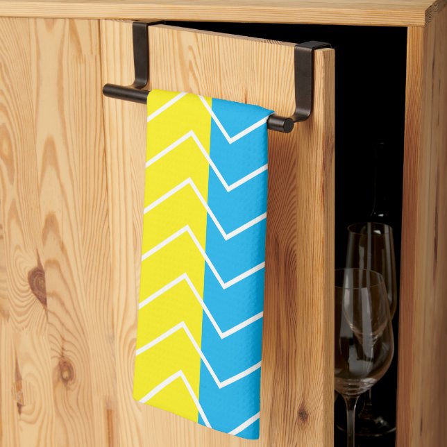 Linge De Cuisine Motif couleur bleu jaune blanc Chevron (Pliage en tiers)