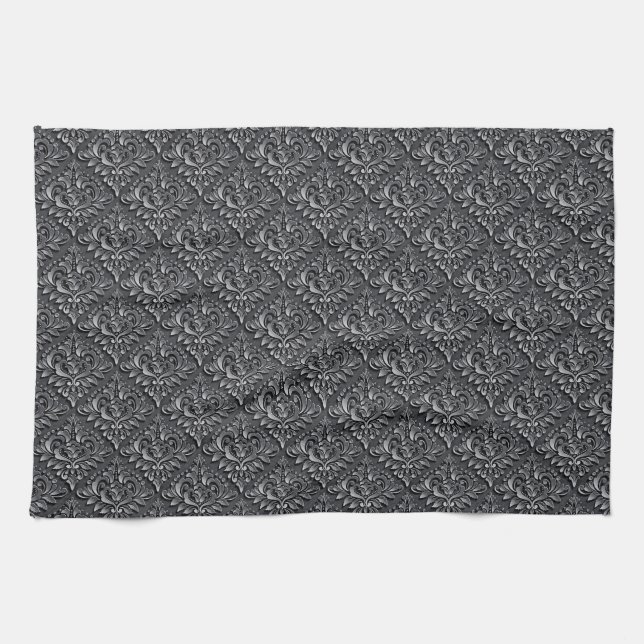 Linge De Cuisine Motif Damas Arrière - plan noir-23961 (Horizontal)