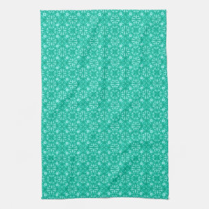 Linge De Cuisine Motif damas médiéval, turquoise et aqua