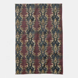 Linge De Cuisine Motif Damask Noir Or Persan (1)