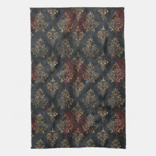 Linge De Cuisine Motif Damask Noir Or Persan (2)