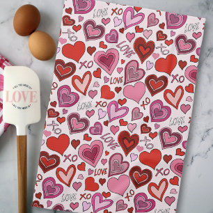 Linge De Cuisine Motif d'amour de cœurs roses rouges mignons