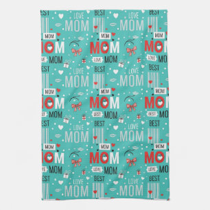 Linge De Cuisine Motif d'amour maman bande dessinée turquoise rétro
