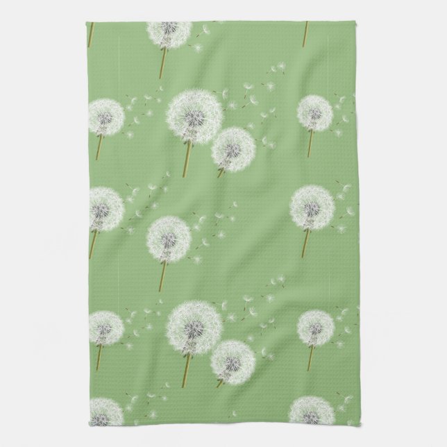 Linge De Cuisine Motif Dandelion sur Green Arrière - plan (Vertical)
