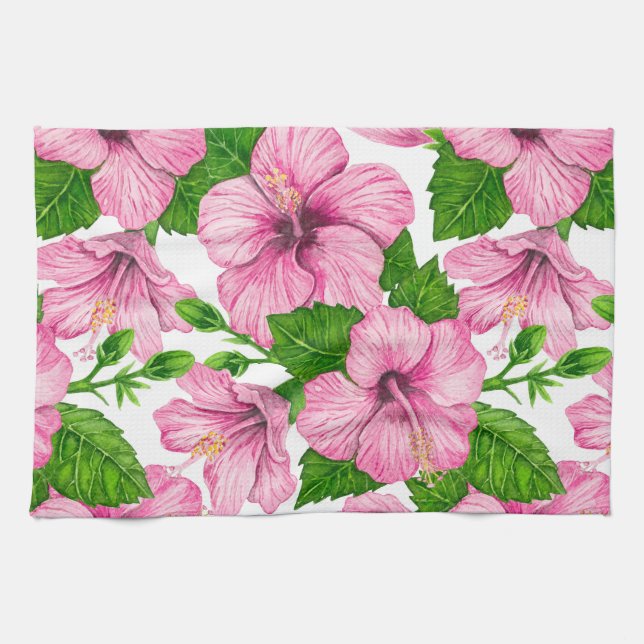 Linge De Cuisine Motif d'aquarelle d'hibiscus rose (Horizontal)