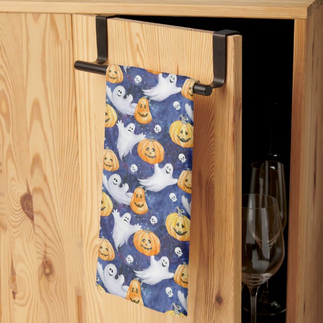 Linge De Cuisine Motif d'aquarelle Halloween (Pliage en tiers)