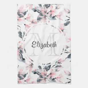 Linge De Cuisine Motif d'aquarelle rose et gris
