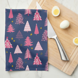Linge De Cuisine Motif d'arbre de Noël bleu et rose