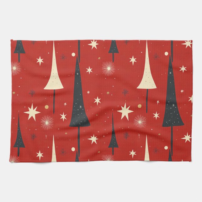 Linge De Cuisine Motif d'arbre de Noël rouge (Horizontal)