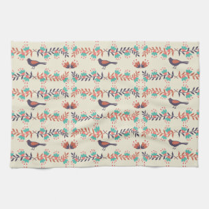 Linge De Cuisine Motif d'art folklorique d'oiseau et de fleurs