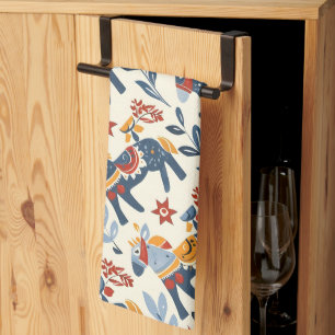 Linge De Cuisine motif d'art populaire de dala suédois