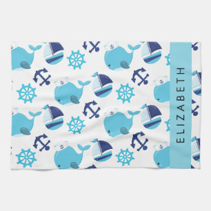 Linge De Cuisine Motif De Baleines, Baleines Bleues, Votre Nom